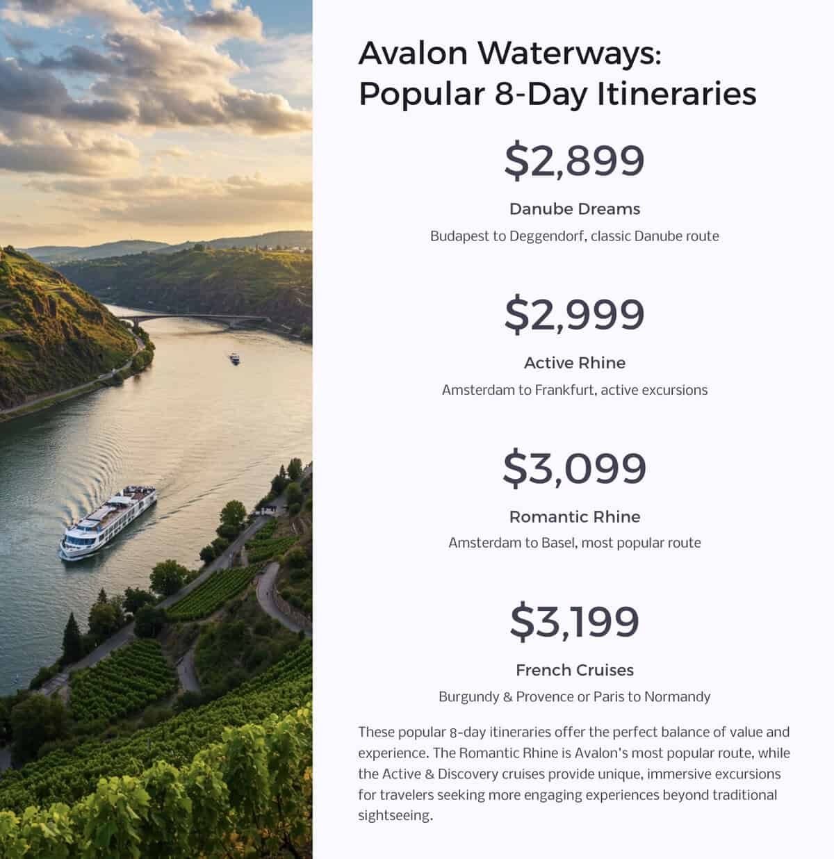 Avalon Waterways popular river cruise itineraries